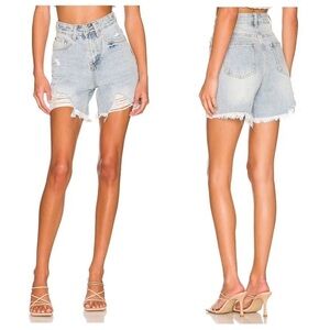 SUPERDOWN Distressed Mid Short in Blue - Light Blue Size 30